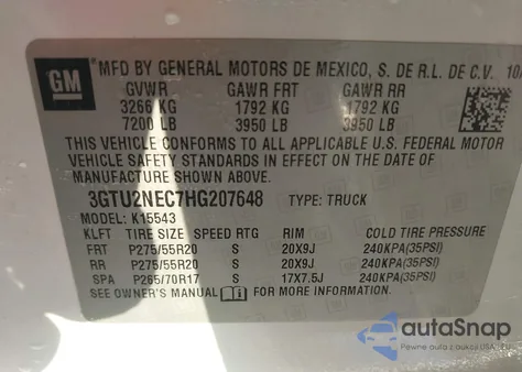 2017 GMC Sierra 1500 Slt из США, поврежденный, VIN 3GTU2NEC7HG207648